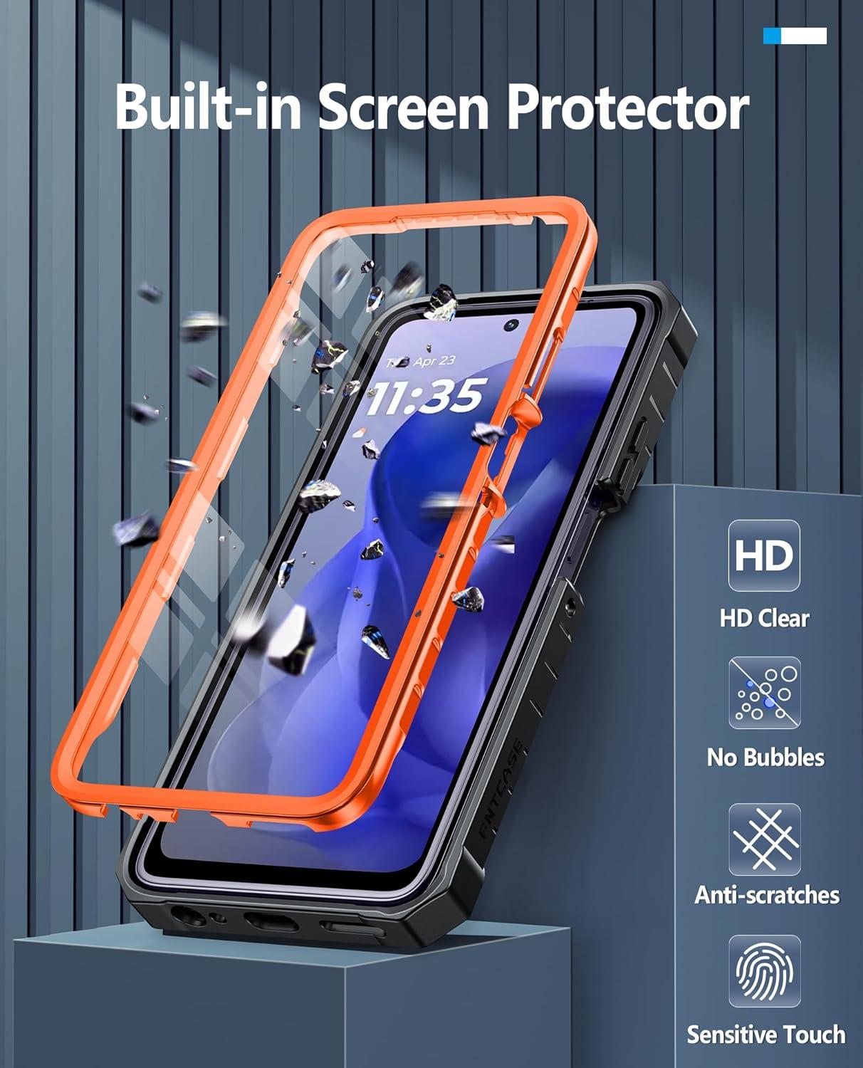 imageFNTCASE for Motorola Edge 2025 Case Military Grade Drop Proof Protection Mobile Cover with Kickstand Matte Textured Rugged Shockproof TPU Protective Sturdy Phone Case BlackOrange
