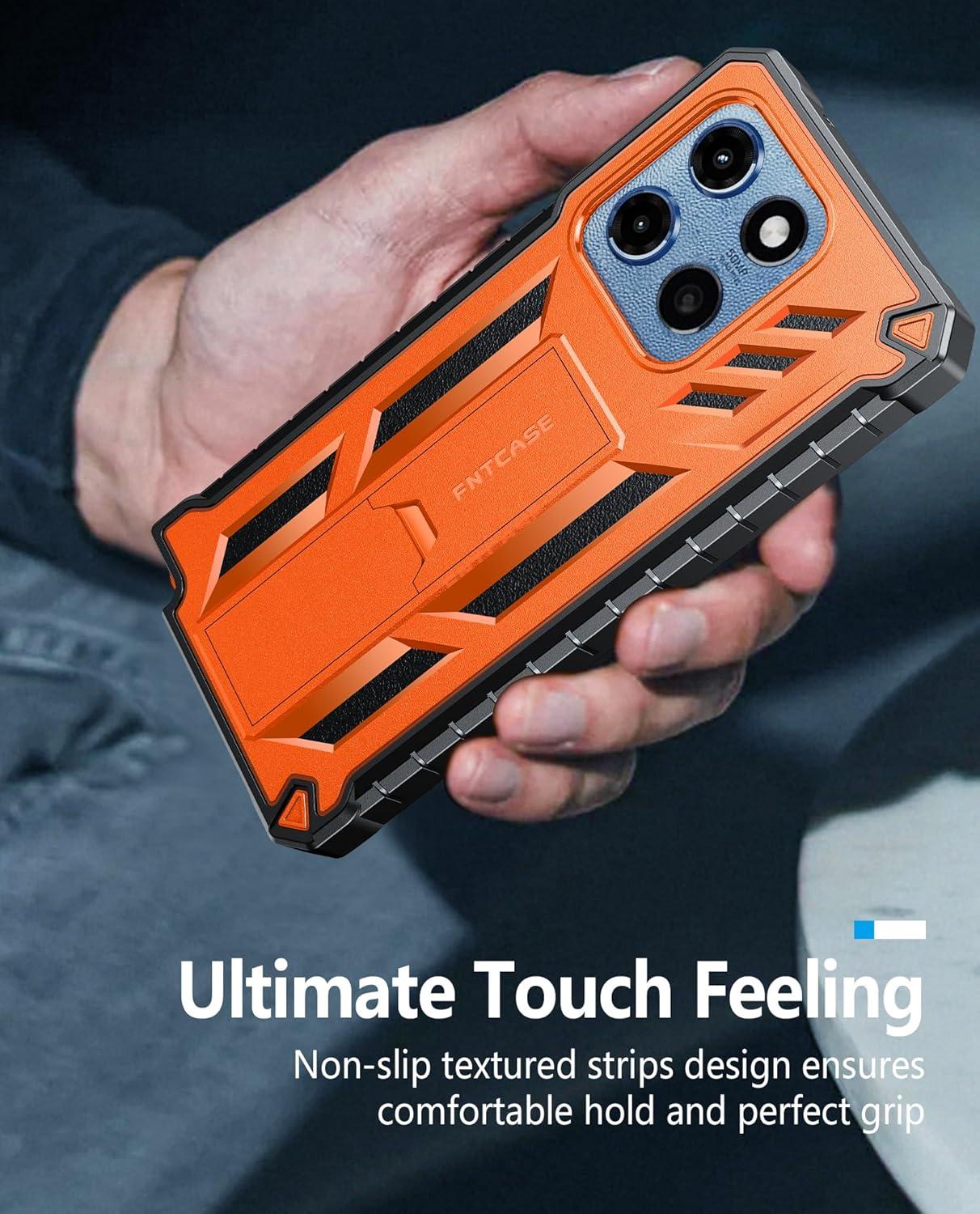 imageFNTCASE for Motorola Edge 2025 Case Military Grade Drop Proof Protection Mobile Cover with Kickstand Matte Textured Rugged Shockproof TPU Protective Sturdy Phone Case BlackOrange
