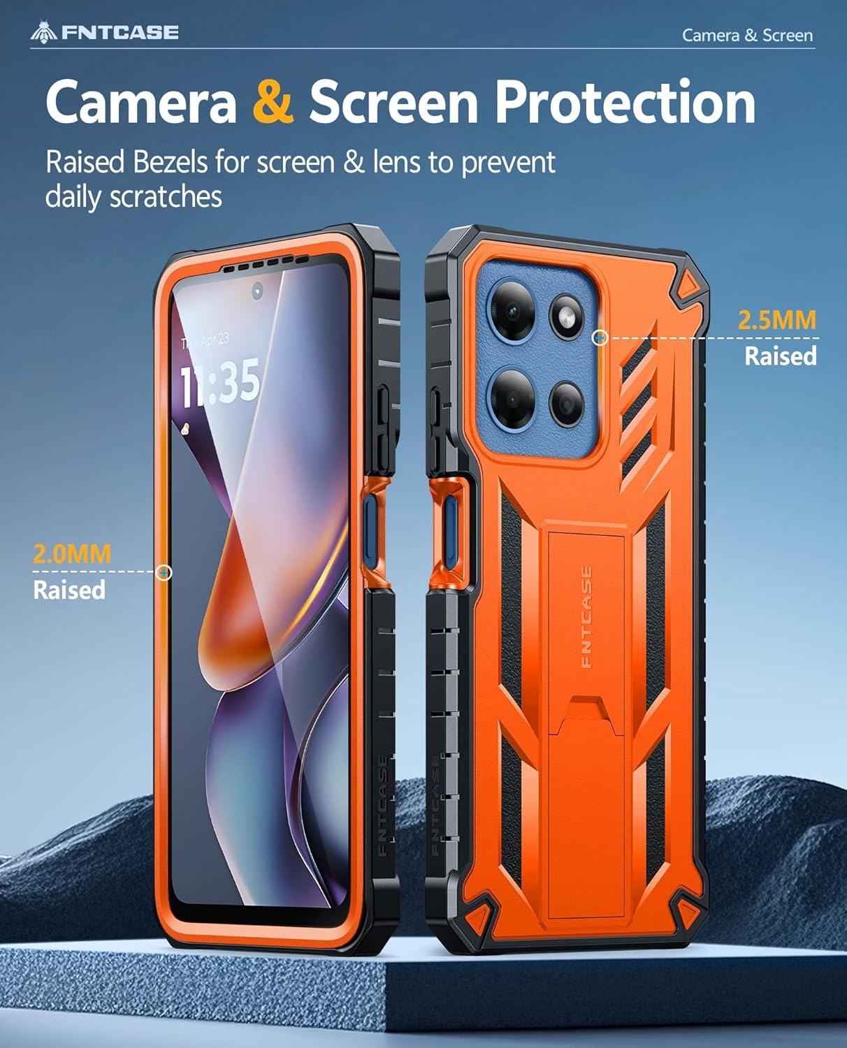 imageFNTCASE for Motorola Edge 2025 Case Military Grade Drop Proof Protection Mobile Cover with Kickstand Matte Textured Rugged Shockproof TPU Protective Sturdy Phone Case BlackOrange