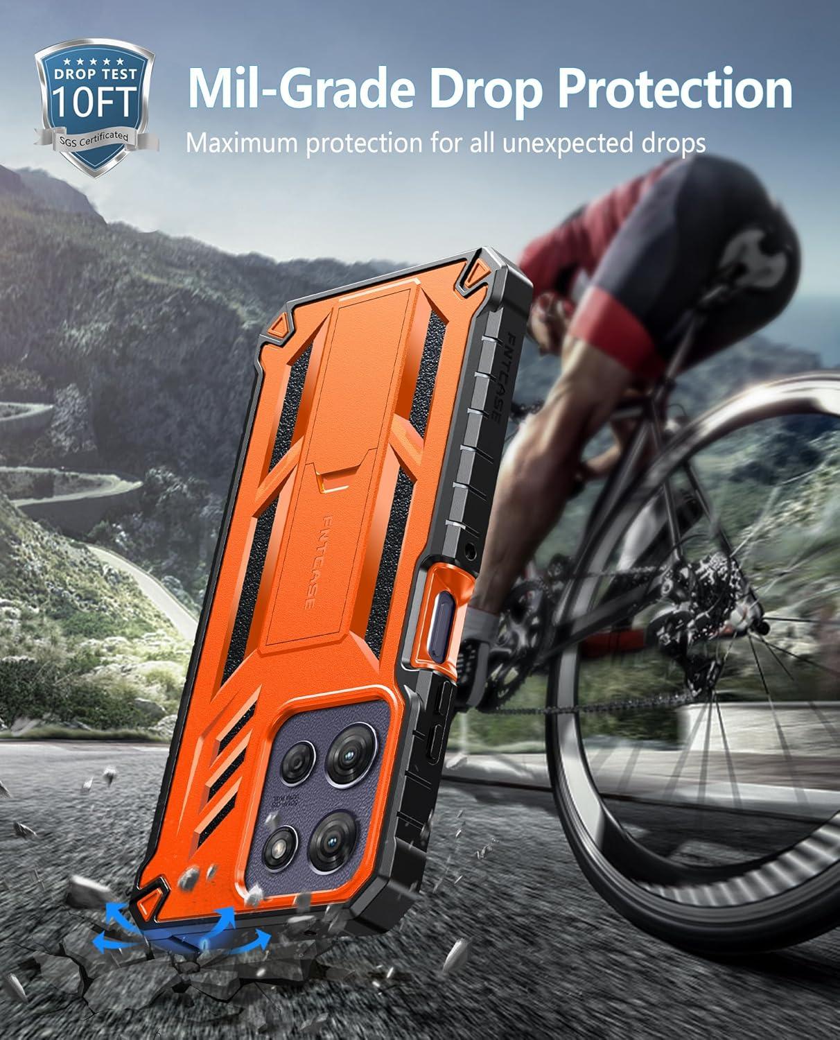 imageFNTCASE for Motorola Edge 2025 Case Military Grade Drop Proof Protection Mobile Cover with Kickstand Matte Textured Rugged Shockproof TPU Protective Sturdy Phone Case BlackOrange