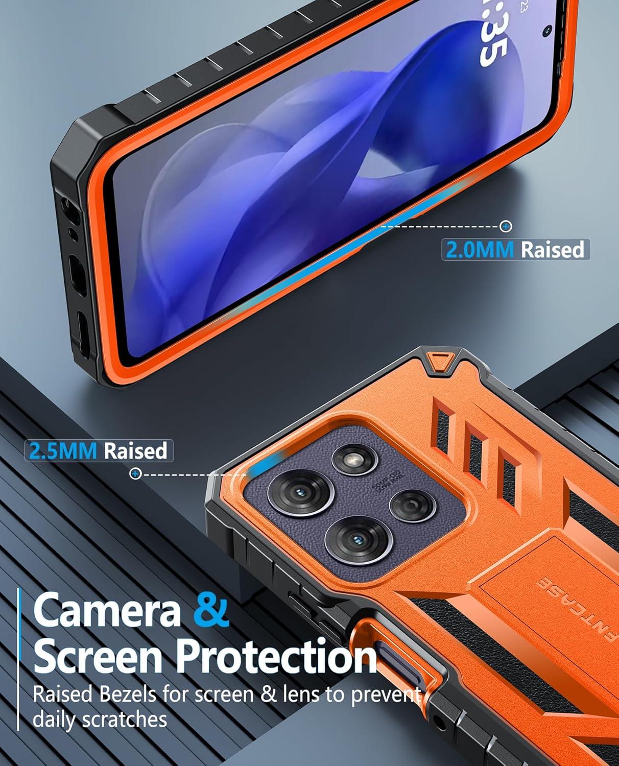 imageFNTCASE for Motorola Edge 2025 Case Military Grade Drop Proof Protection Mobile Cover with Kickstand Matte Textured Rugged Shockproof TPU Protective Sturdy Phone Case BlackOrange
