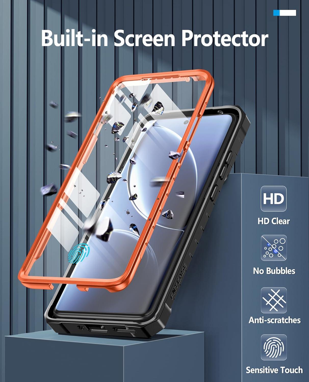 imageFNTCASE for Motorola Edge 2025 Case Military Grade Drop Proof Protection Mobile Cover with Kickstand Matte Textured Rugged Shockproof TPU Protective Sturdy Phone Case BlackOrange