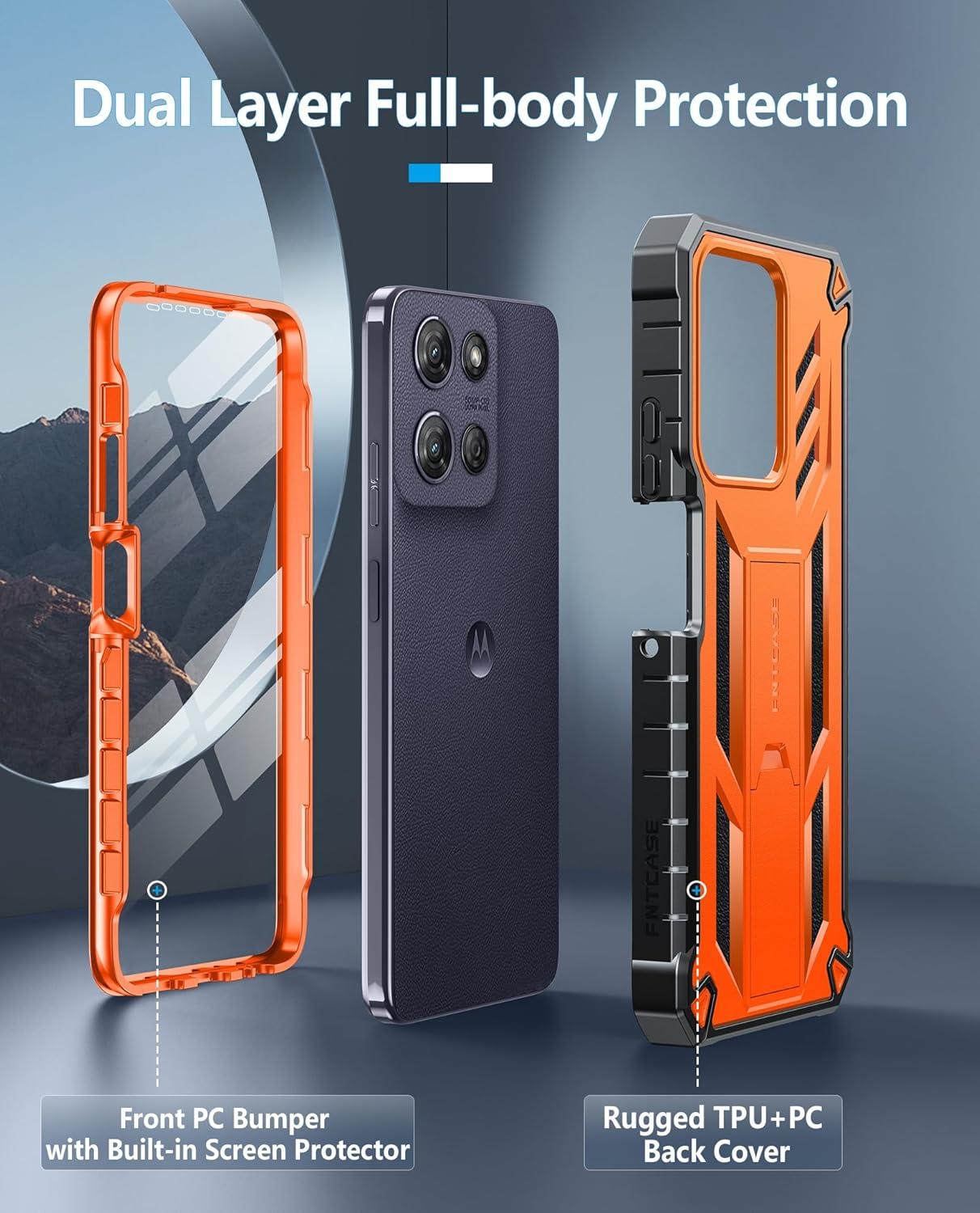imageFNTCASE for Motorola Edge 2025 Case Military Grade Drop Proof Protection Mobile Cover with Kickstand Matte Textured Rugged Shockproof TPU Protective Sturdy Phone Case BlackOrange