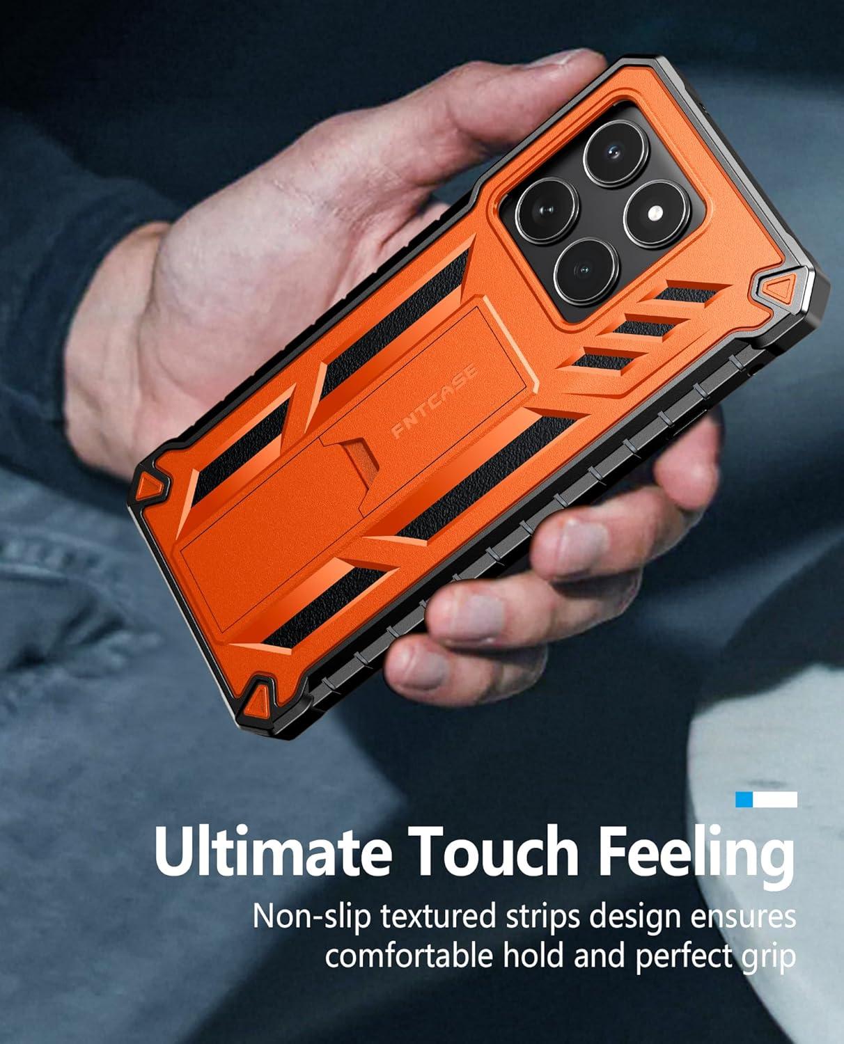 imageFNTCASE for Motorola Edge 2025 Case Military Grade Drop Proof Protection Mobile Cover with Kickstand Matte Textured Rugged Shockproof TPU Protective Sturdy Phone Case BlackOrange