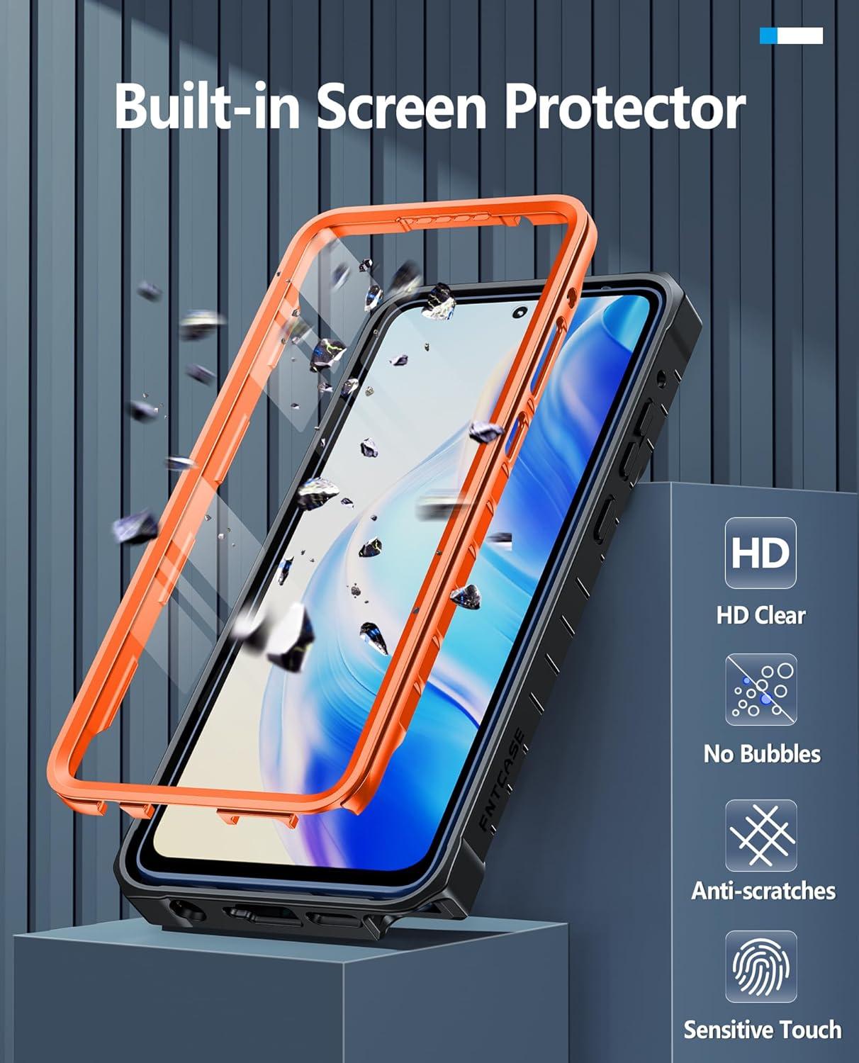 imageFNTCASE for Motorola Edge 2025 Case Military Grade Drop Proof Protection Mobile Cover with Kickstand Matte Textured Rugged Shockproof TPU Protective Sturdy Phone Case BlackOrange