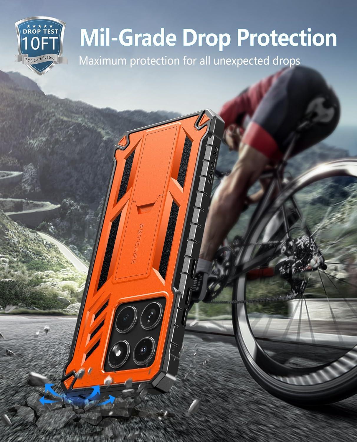 imageFNTCASE for Motorola Edge 2025 Case Military Grade Drop Proof Protection Mobile Cover with Kickstand Matte Textured Rugged Shockproof TPU Protective Sturdy Phone Case BlackOrange