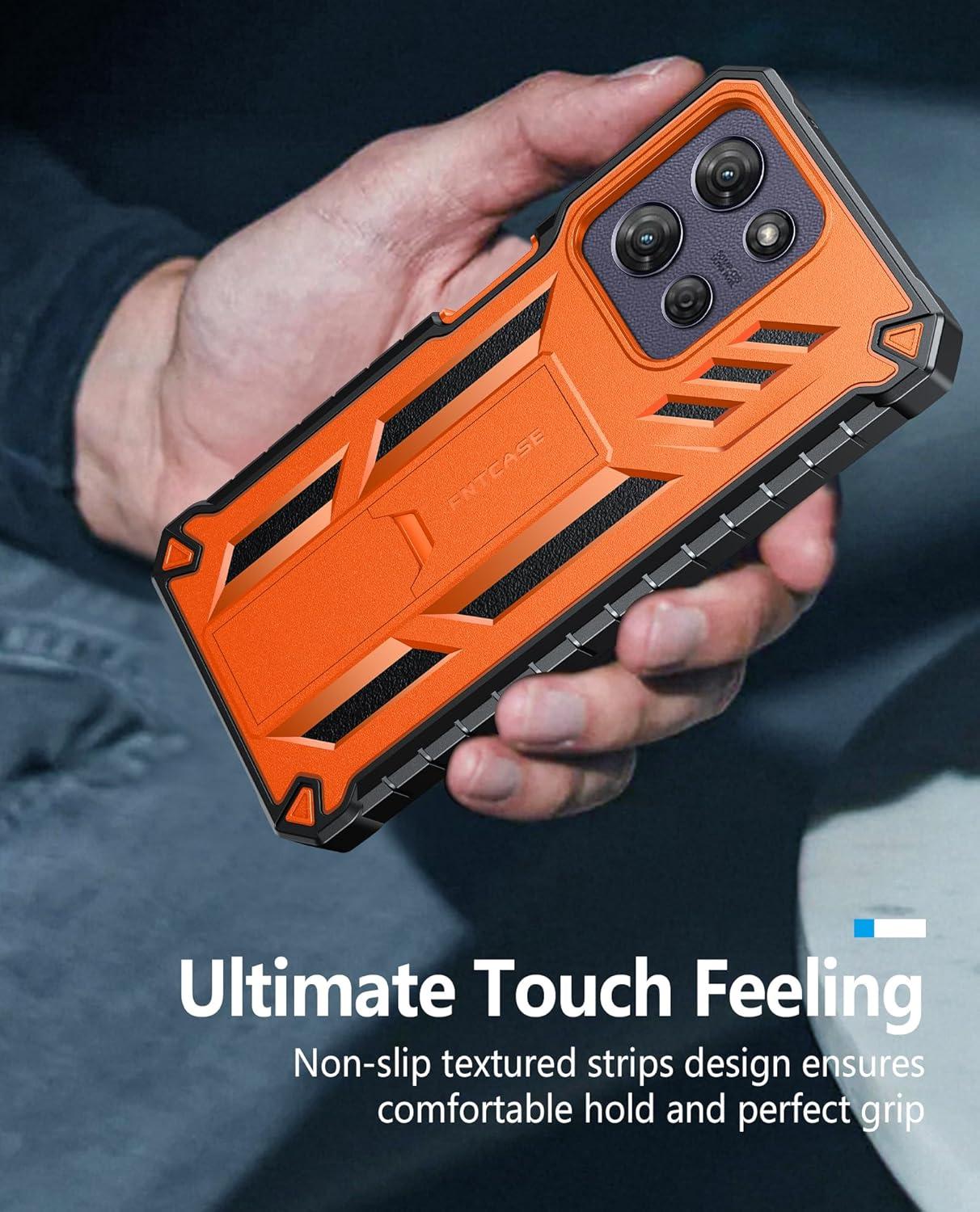 imageFNTCASE for Motorola Edge 2025 Case Military Grade Drop Proof Protection Mobile Cover with Kickstand Matte Textured Rugged Shockproof TPU Protective Sturdy Phone Case BlackOrange