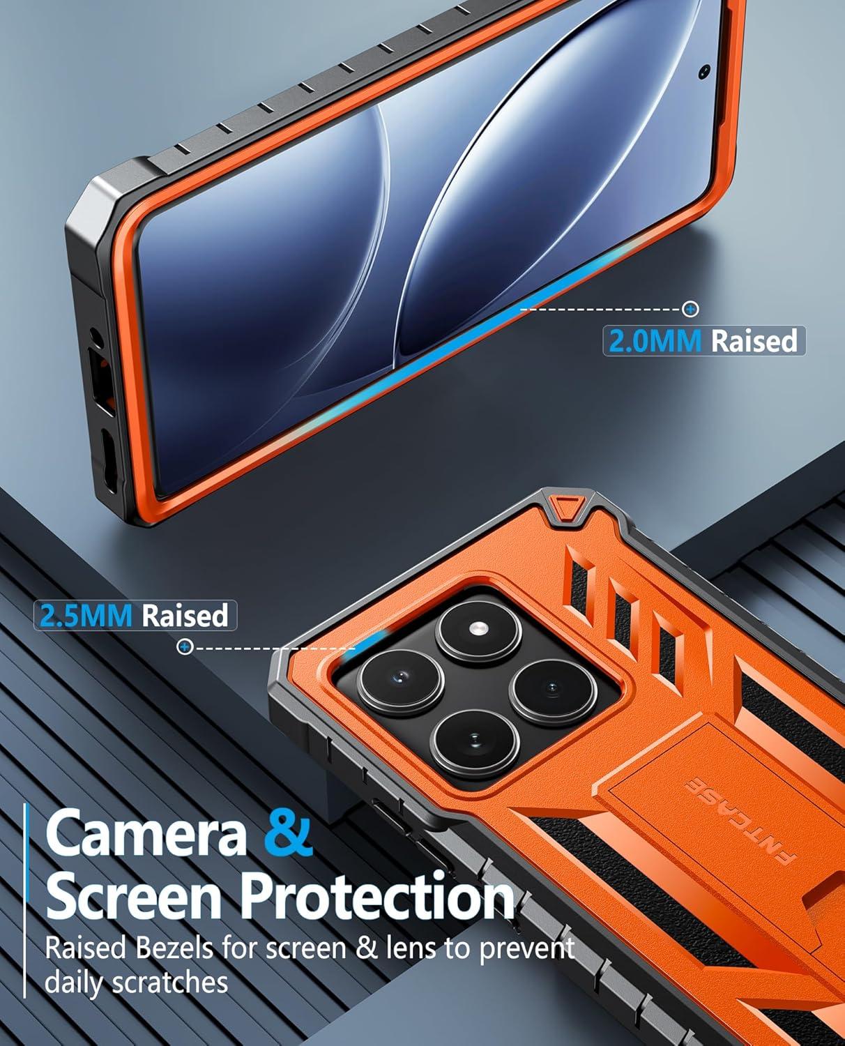 imageFNTCASE for Motorola Edge 2025 Case Military Grade Drop Proof Protection Mobile Cover with Kickstand Matte Textured Rugged Shockproof TPU Protective Sturdy Phone Case BlackOrange