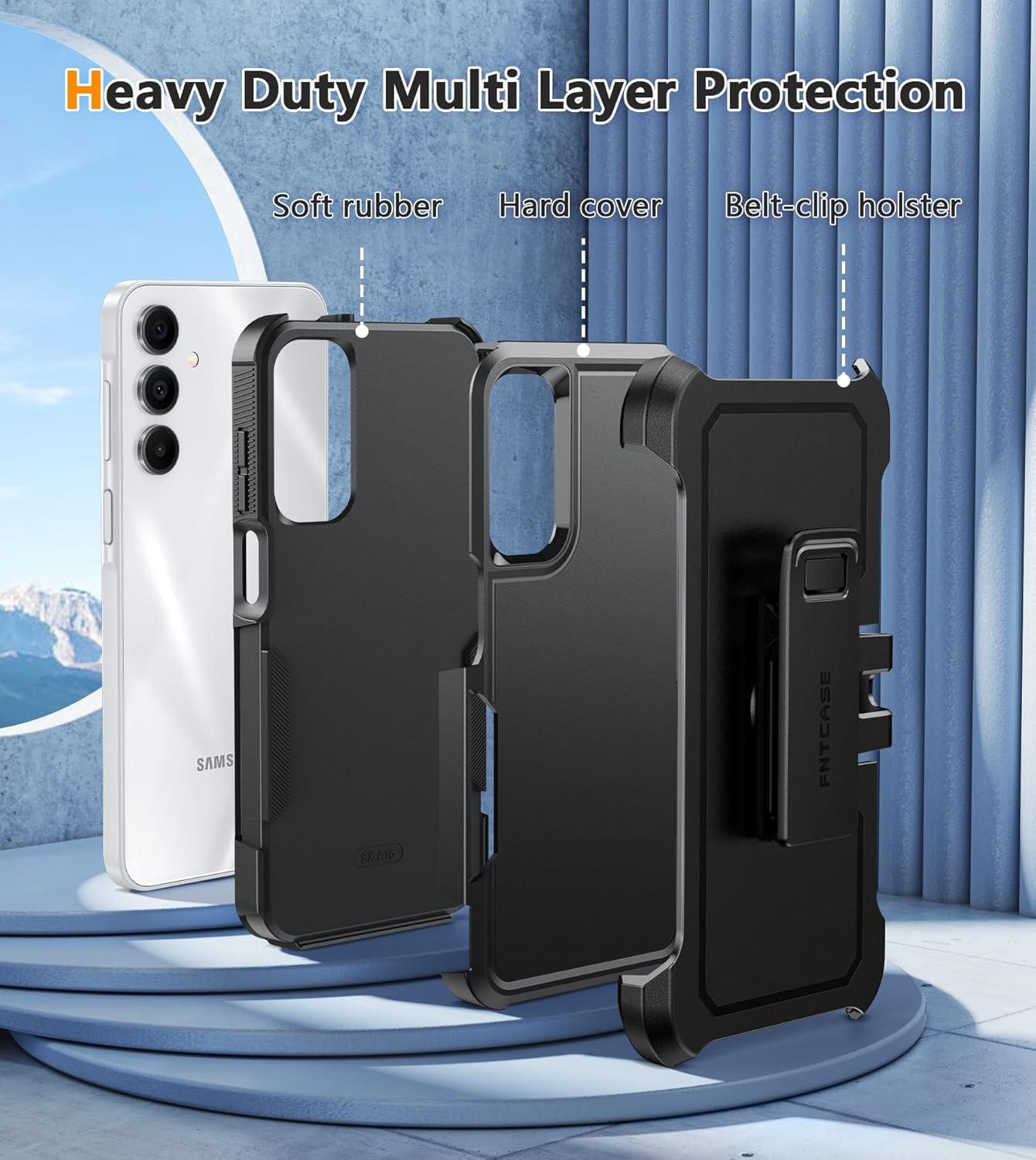 imageFNTCASE for Samsung Galaxy A165G Case Dual Layer with BeltClip Holster Drop Protection Phone Case Military Grade Shockproof Rugged Heavy Duty Protective Bumper Cell Cover 67 InchBlackBlack