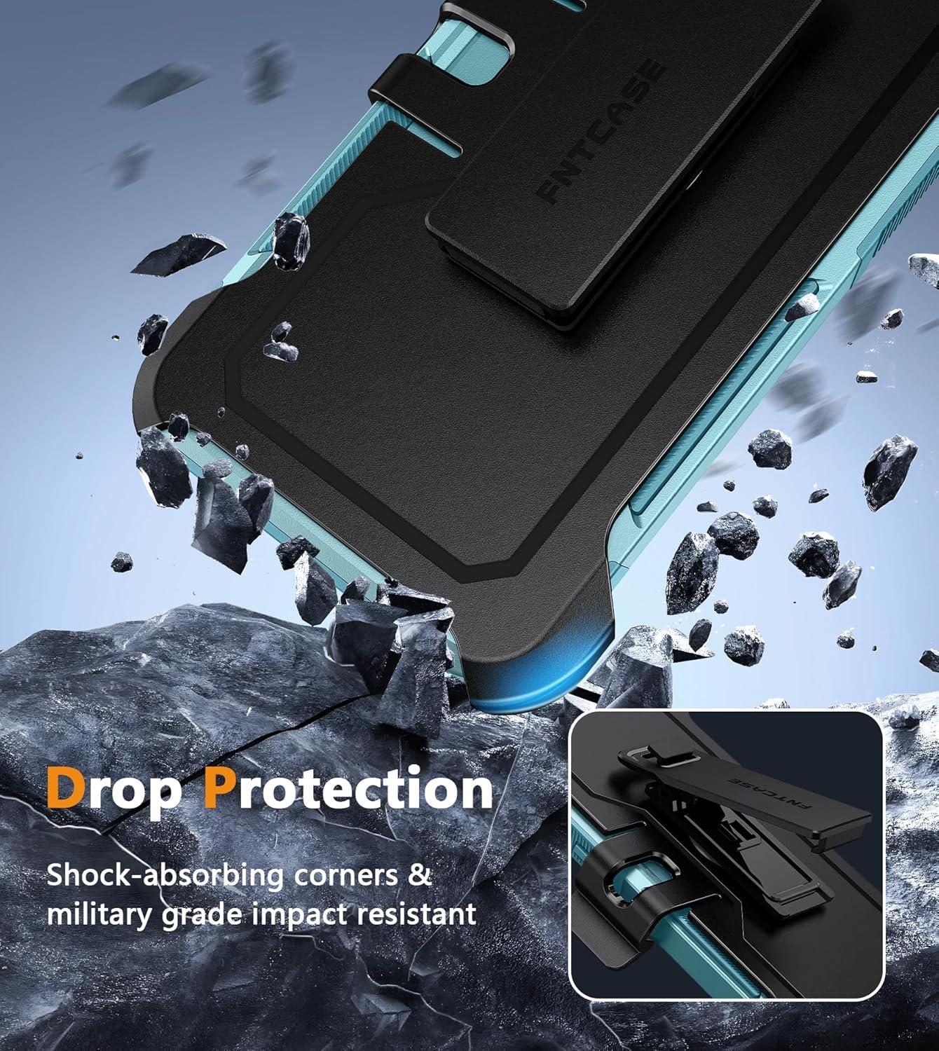 imageFNTCASE for Samsung Galaxy A165G Case Dual Layer with BeltClip Holster Drop Protection Phone Case Military Grade Shockproof Rugged Heavy Duty Protective Bumper Cell Cover 67 InchBlackMint Green