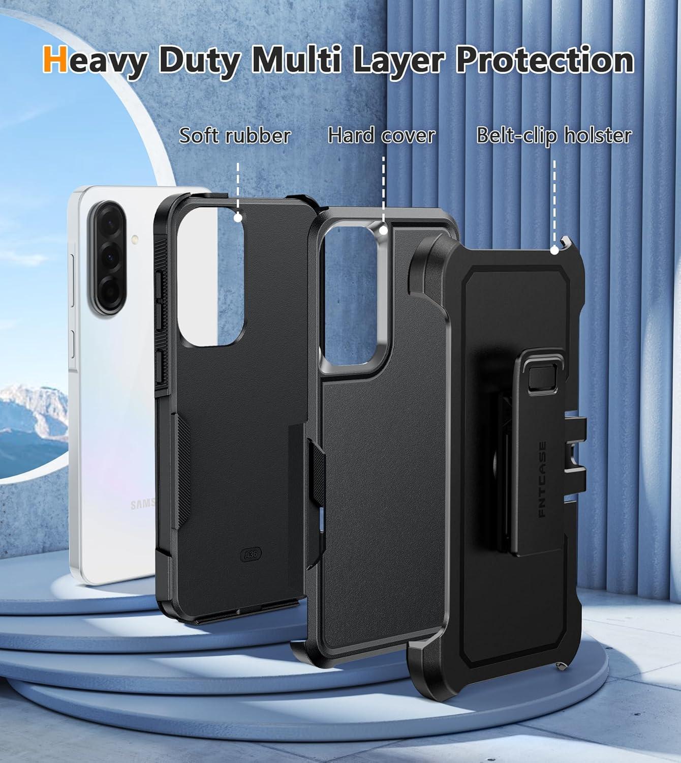 imageFNTCASE for Samsung Galaxy A165G Case Dual Layer with BeltClip Holster Drop Protection Phone Case Military Grade Shockproof Rugged Heavy Duty Protective Bumper Cell Cover 67 InchBlackBlack