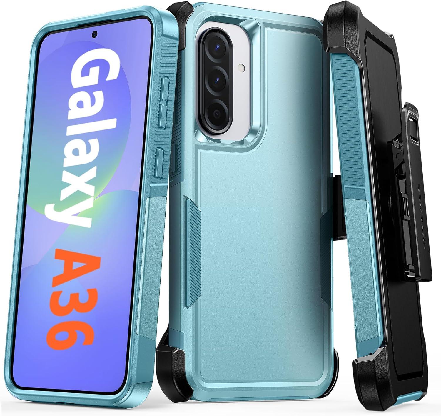 imageFNTCASE for Samsung Galaxy A165G Case Dual Layer with BeltClip Holster Drop Protection Phone Case Military Grade Shockproof Rugged Heavy Duty Protective Bumper Cell Cover 67 InchBlackMint Green