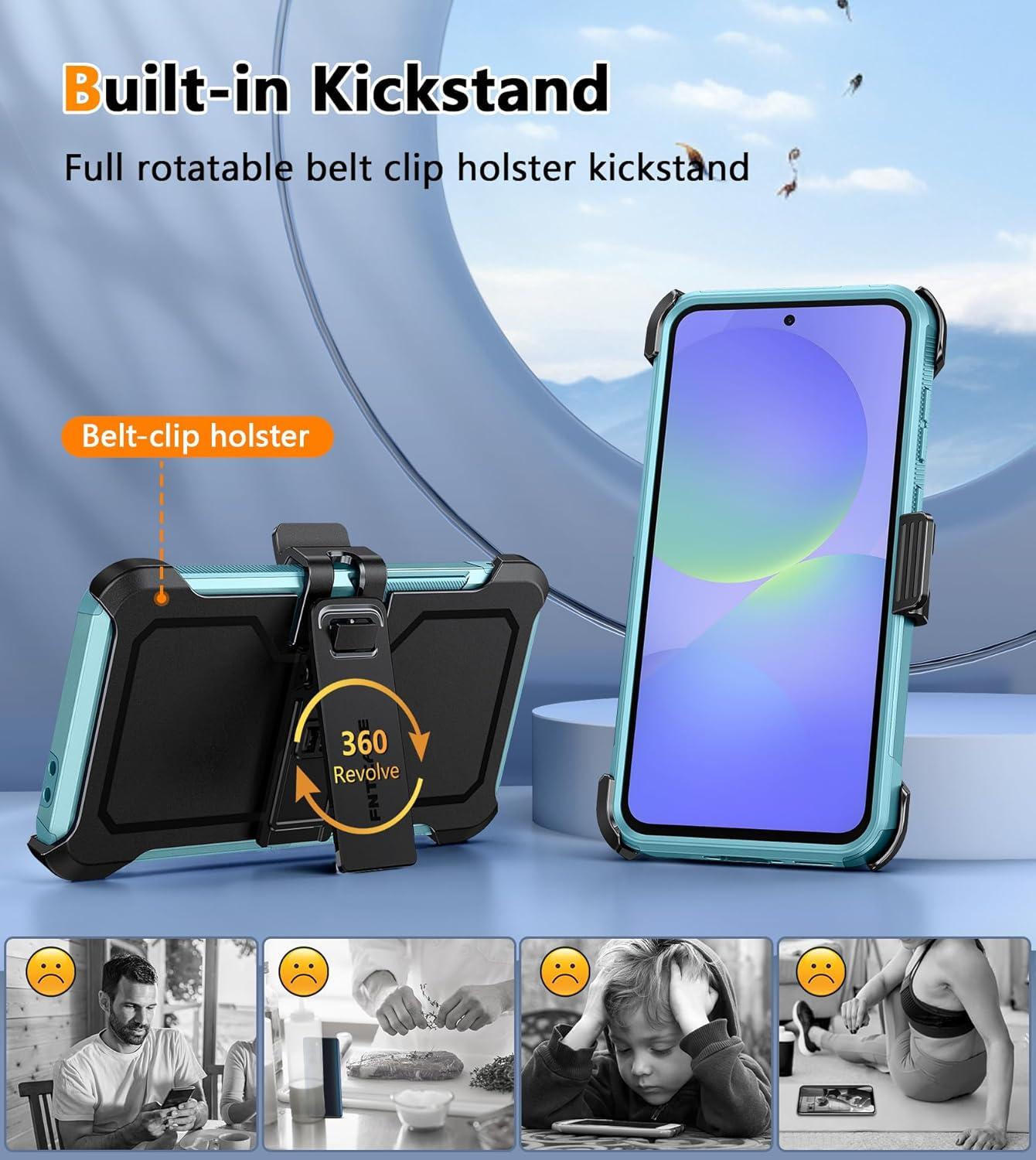 imageFNTCASE for Samsung Galaxy A165G Case Dual Layer with BeltClip Holster Drop Protection Phone Case Military Grade Shockproof Rugged Heavy Duty Protective Bumper Cell Cover 67 InchBlackMint Green