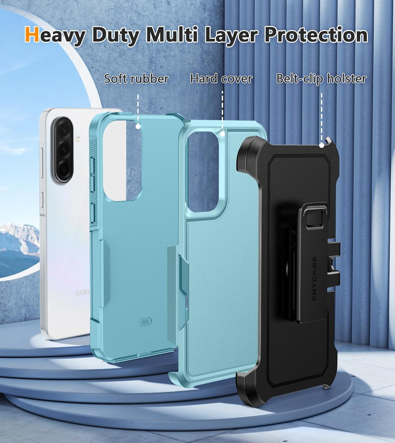imageFNTCASE for Samsung Galaxy A165G Case Dual Layer with BeltClip Holster Drop Protection Phone Case Military Grade Shockproof Rugged Heavy Duty Protective Bumper Cell Cover 67 InchBlackMint Green