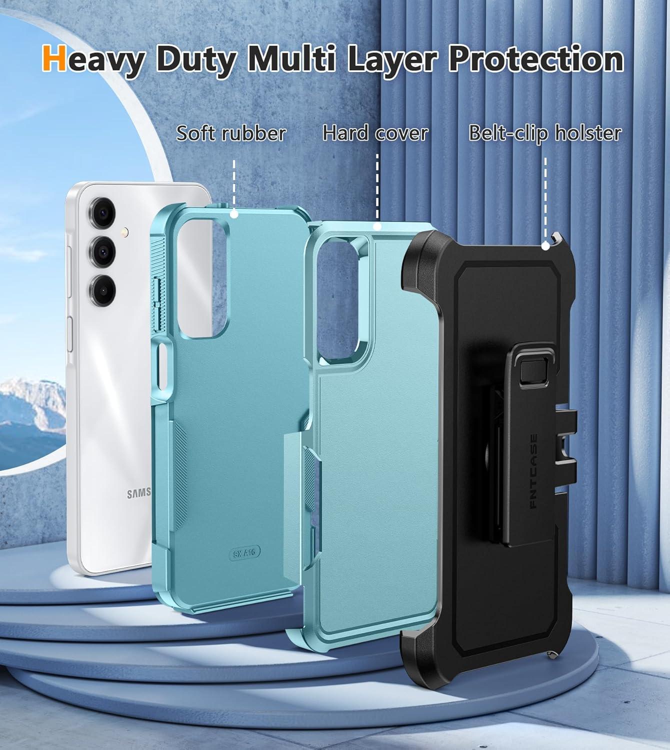 imageFNTCASE for Samsung Galaxy A165G Case Dual Layer with BeltClip Holster Drop Protection Phone Case Military Grade Shockproof Rugged Heavy Duty Protective Bumper Cell Cover 67 InchBlackMint Green