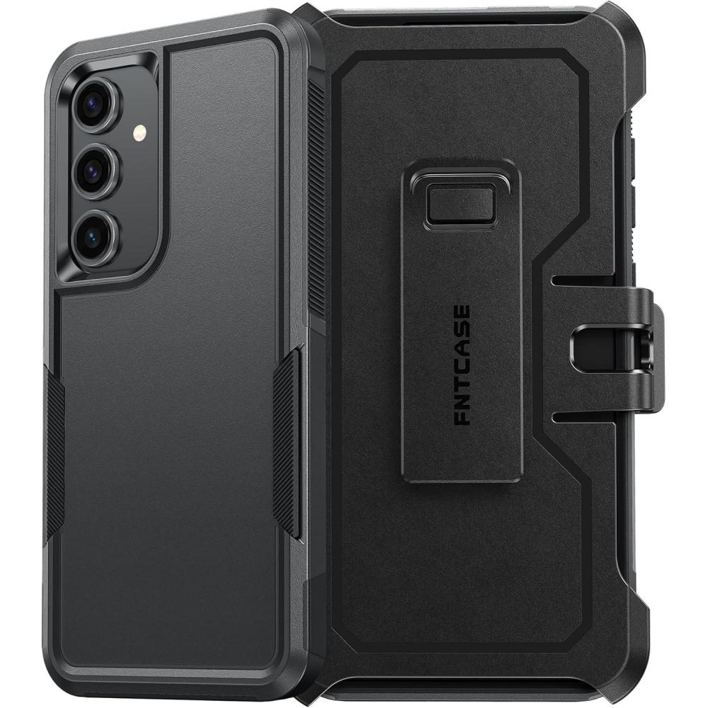 imageFNTCASE for Samsung Galaxy S24FE Case Dual Layer Military Grade Drop Protection Cell Phone Cover with BeltClip Holster  Shockproof Rugged Durable Heavy Duty Protective Bumper Tough BlackBlack