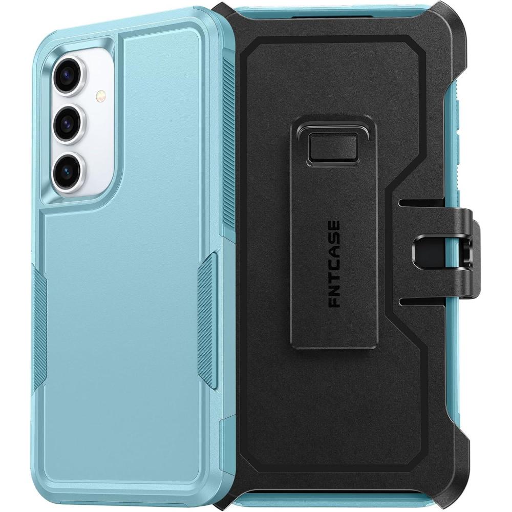 imageFNTCASE for Samsung Galaxy S24FE Case Dual Layer Military Grade Drop Protection Cell Phone Cover with BeltClip Holster  Shockproof Rugged Durable Heavy Duty Protective Bumper Tough BlackMint Green