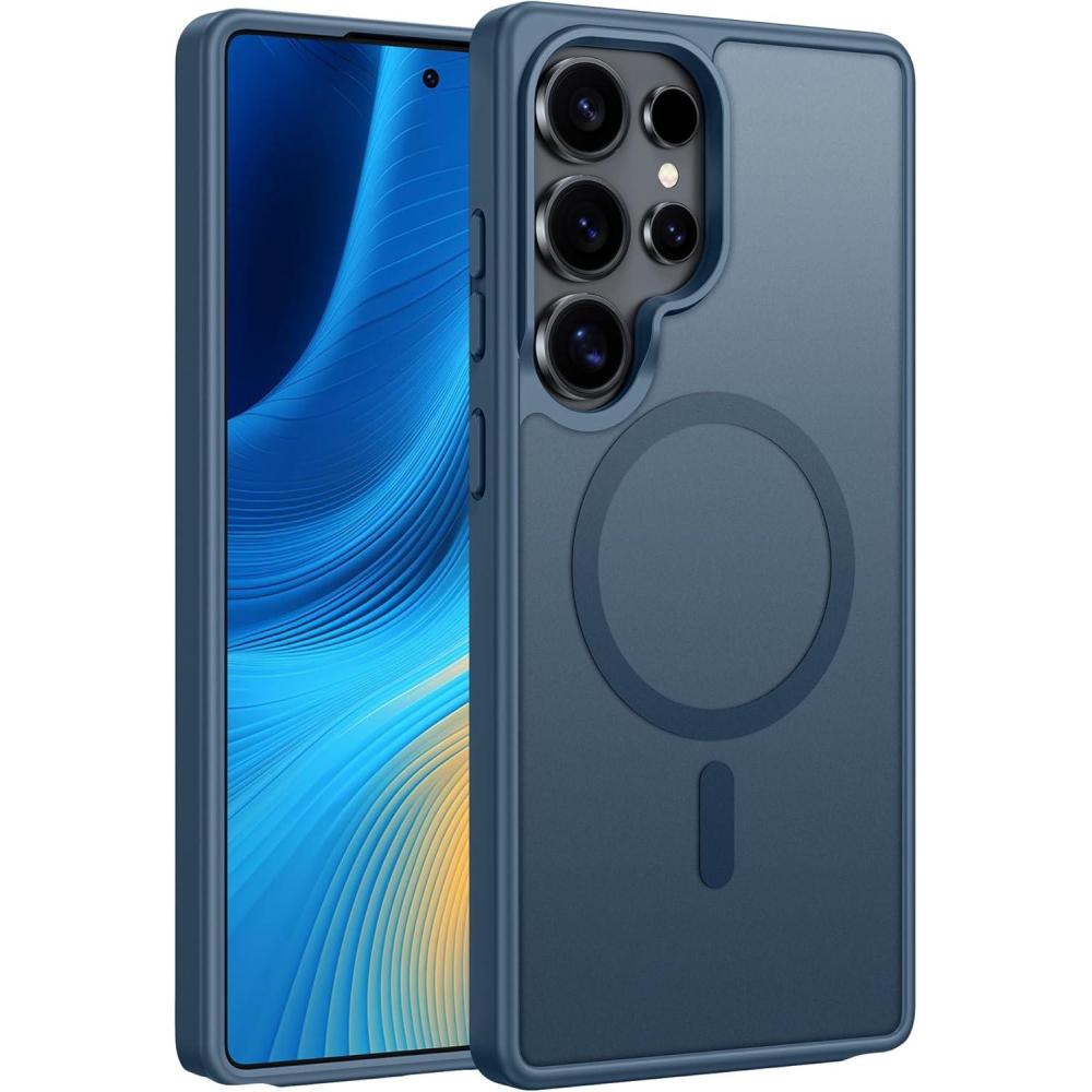 imageFNTCASE for Samsung Galaxy S25 Case Magnetic Matte Textured Military Grade Drop Protection Translucent Cell Phone Cover  Slim Rugged Durable Shockproof Protective Bumper Cases 62 inchesBlackBlue