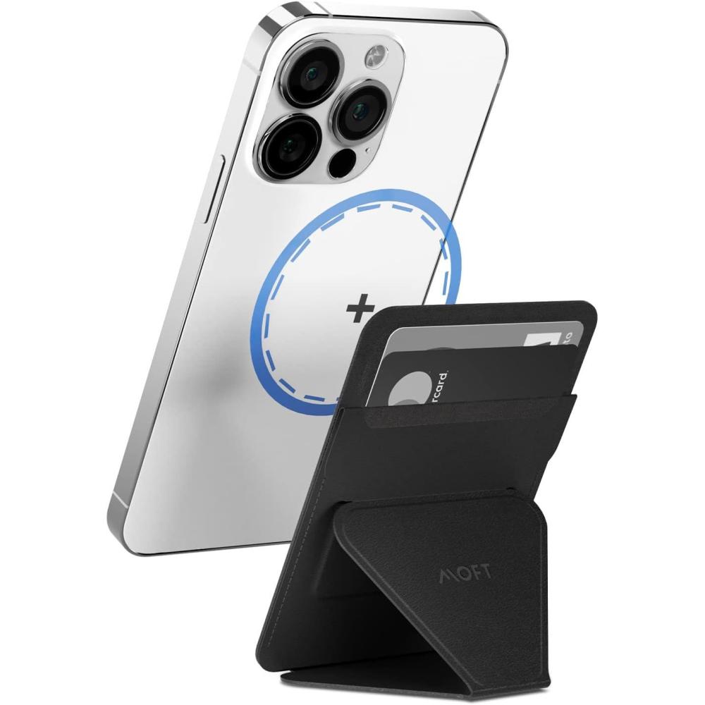 imageMOFT MagSafe Wallet for iPhone 15141312 Series Strong Magnetic Phone Card Holder Fit 2 Cards ampamp 3 Viewing Angles ampamp StainResistant Vegan Leather Phone Stand Night BlackNight Black