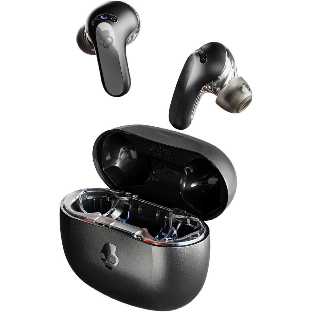 imageSkullcandy Rail ANC Wireless Earbuds Bluetooth Headphones Active Noise Cancelling Up to 38 Hours Battery Microphone for iPhone Android Customizable via SkulliQ App  True BlackTrue Black