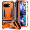 FNTCASE for Google Pixel 9A Case: Military Grade Drop Proof Protection Mobile Cover with Kickstand | Matte Textured Rugged Shockproof TPU | Protective Sturdy Phone Case – Black(Orange)