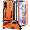 FNTCASE for Samsung Galaxy S25-Edge Case: Military Grade Drop Proof Protection Mobile Cover with Kickstand | Matte Textured Rugged Shockproof TPU | Protective Sturdy Phonecase – Black(Orange)