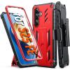 FNTCASE for Samsung Galaxy S25-Edge Case: Military Grade Rugged Cell Phone Cover with Kickstand & Belt Clip Holster | Shockproof TPU Protection Bumper Matte Textured | Heavy Duty Protector (Black)(Red)