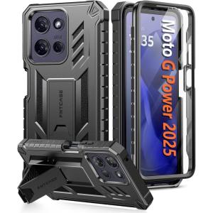 FNTCASE for Motorola Edge 2025 Case: Military Grade Drop Proof Protection Mobile Cover with Kickstand | Matte Textured Rugged Shockproof TPU | Protective Sturdy Phone Case – Black(Black)