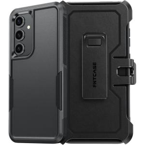 FNTCASE for Samsung Galaxy S24-FE Case: Dual Layer Military Grade Drop Protection Cell Phone Cover with Belt-Clip Holster | Shockproof Rugged Durable Heavy Duty Protective Bumper Tough (Black)(Black)