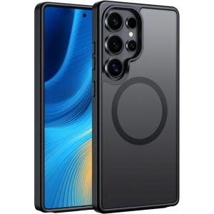 FNTCASE for Samsung Galaxy S25 Case: Magnetic Matte Textured Military Grade Drop Protection Translucent Cell Phone Cover – Slim Rugged Durable Shockproof Protective Bumper Cases- 6.2 inches(Black)(Black Matte)