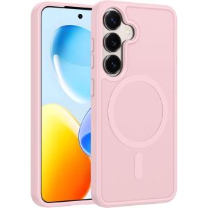 FNTCASE for Samsung Galaxy S25 Case: Magnetic Matte Textured Military Grade Drop Protection Translucent Cell Phone Cover – Slim Rugged Durable Shockproof Protective Bumper Cases- 6.2 inches(Black)(Pink Matte)