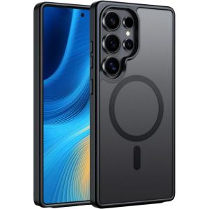 FNTCASE for Samsung Galaxy S25 Case: Magnetic Matte Textured Military Grade Drop Protection Translucent Cell Phone Cover – Slim Rugged Durable Shockproof Protective Bumper Cases- 6.2 inches(Black)(Black)