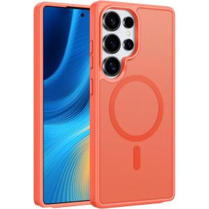 FNTCASE for Samsung Galaxy S25 Case: Magnetic Matte Textured Military Grade Drop Protection Translucent Cell Phone Cover – Slim Rugged Durable Shockproof Protective Bumper Cases- 6.2 inches(Black)(Orange)