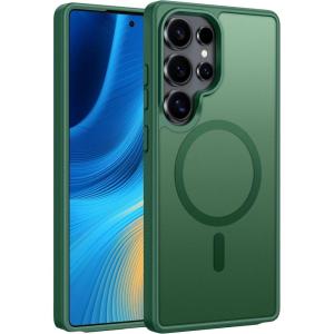 FNTCASE for Samsung Galaxy S25 Case: Magnetic Matte Textured Military Grade Drop Protection Translucent Cell Phone Cover – Slim Rugged Durable Shockproof Protective Bumper Cases- 6.2 inches(Black)(Green)