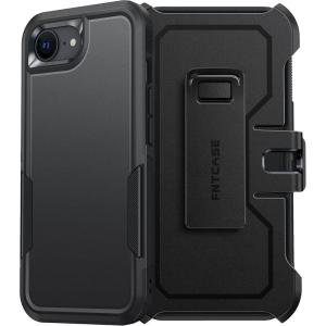 FNTCASE for iPhone 16e Phone Case: for iPhone 16E Case 2025 Heavy Duty Drop Protection with Rugged Belt-Clip Holster Military Grade Shockproof Durable Protective Cell Phone Cover (Black)(Black Matte)