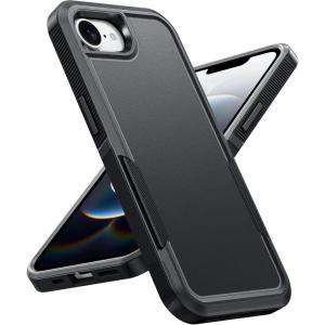 FNTCASE for iPhone 16e Phone Case: for iPhone 16E Case 2025 Heavy Duty Drop Protection with Rugged Belt-Clip Holster Military Grade Shockproof Durable Protective Cell Phone Cover (Black)(Black Dark)