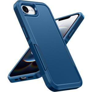 FNTCASE for iPhone 16e Phone Case: for iPhone 16E Case 2025 Heavy Duty Drop Protection with Rugged Belt-Clip Holster Military Grade Shockproof Durable Protective Cell Phone Cover (Black)(Blue Dark)