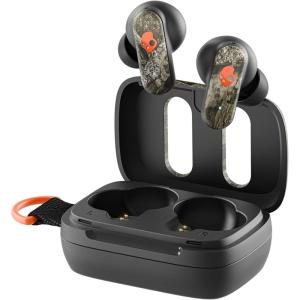Skullcandy Dime 3 Wireless Earbuds, Bluetooth Headphones, Noise Isolating Fit, Up to 20 Hours Battery, Microphone for iPhone Android, Easy Carry with Integrated Lanyard – True Black(Realtree APX Black/Orange)