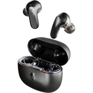 Skullcandy Rail ANC Wireless Earbuds, Bluetooth Headphones, Active Noise Cancelling, Up to 38 Hours Battery, Microphone for iPhone Android, Customizable via Skull-iQ App – True Black(True Black)