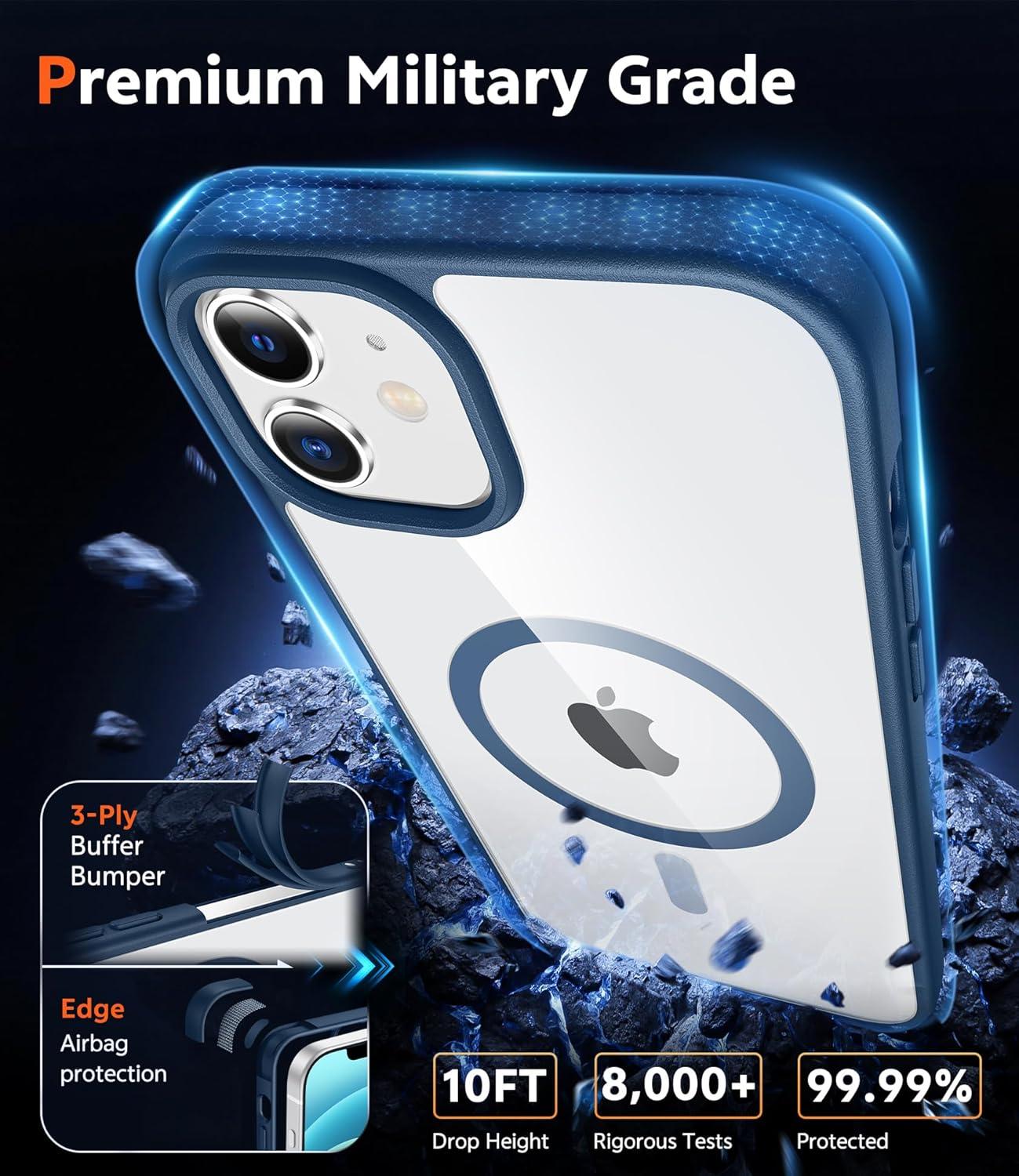 imageFNTCASE for iPhone 12 Case Clear iPhone 12 Pro Case Magnetic Phone Cases Compatible with Magsafe Slim Anti Yellowing Military Grade Drop Protection Rugged Protective Transparent Cover BBlue