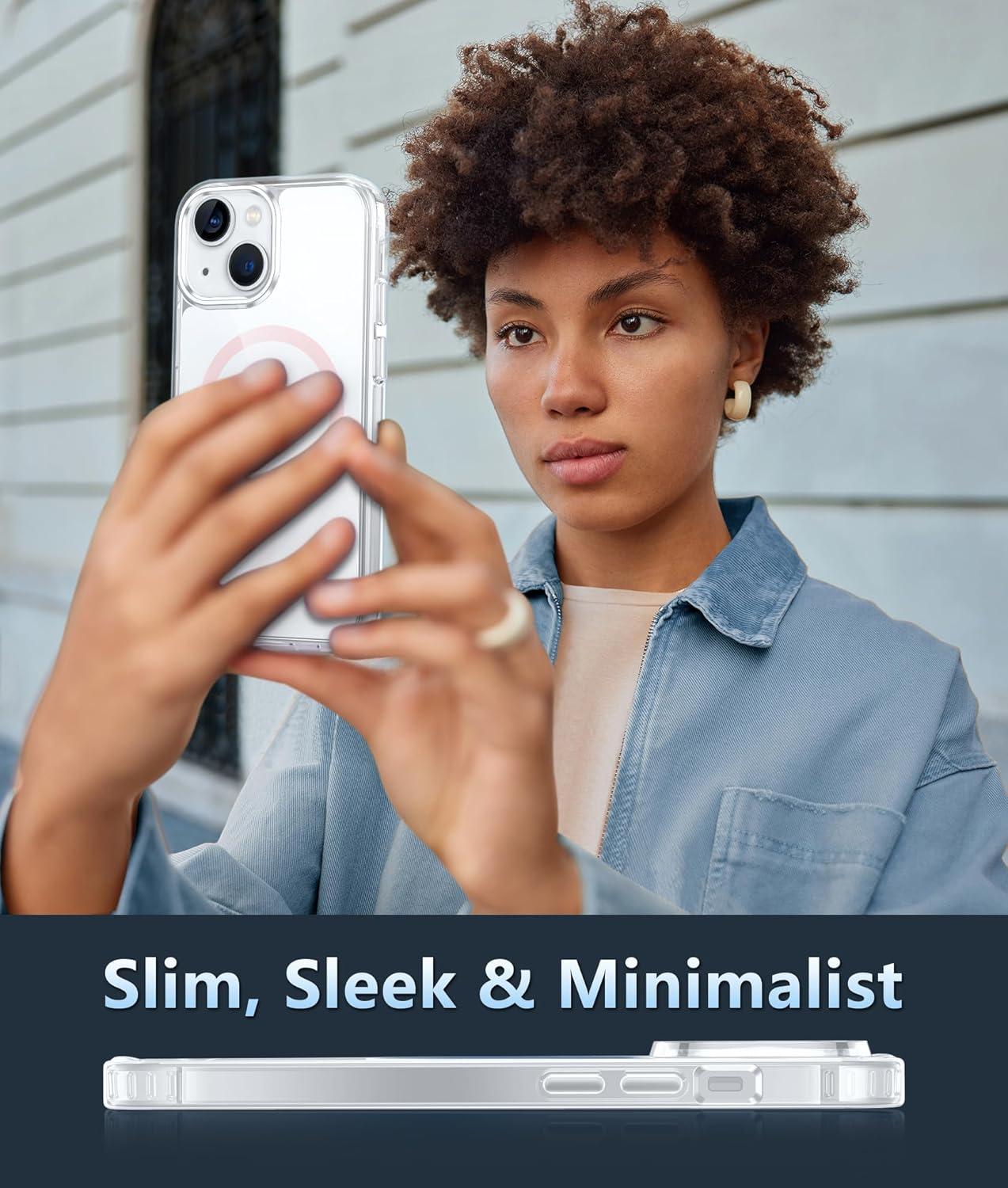 imageFNTCASE for iPhone 13 Mini Case iPhone 12 Mini Case Clear Magnetic Phone Cases Compatible with Magsafe Slim Anti Yellowing Military Grade Drop Rugged Protective Transparent Cell Cover DPink
