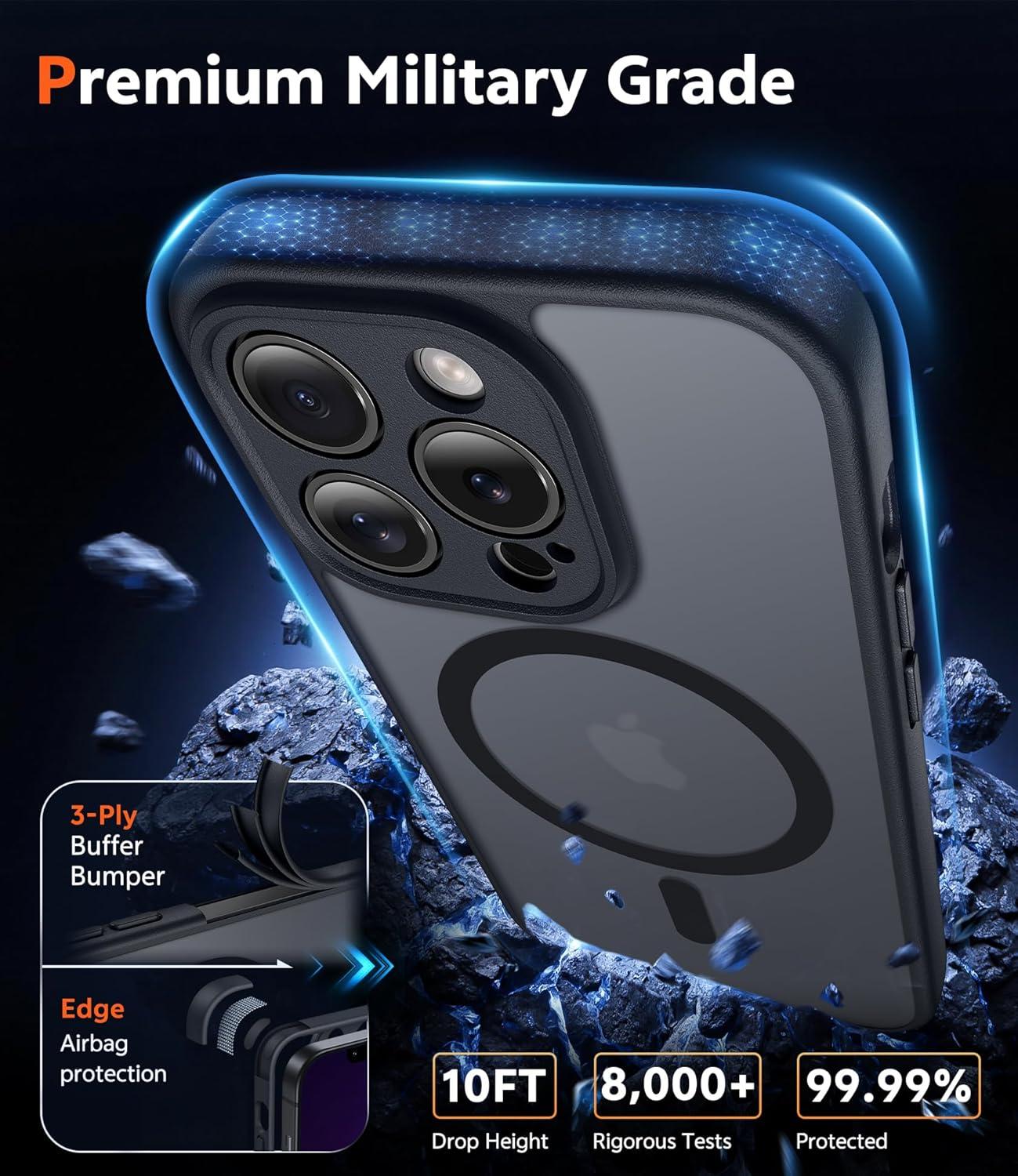 imageFNTCASE for iPhone 13 ProMax Case Matte Magnetic Phone Cases Compatible with Magsafe Slim Anti Yellowing Military Grade Drop Protection Rugged Protective Translucent Cell Cover CBlack
