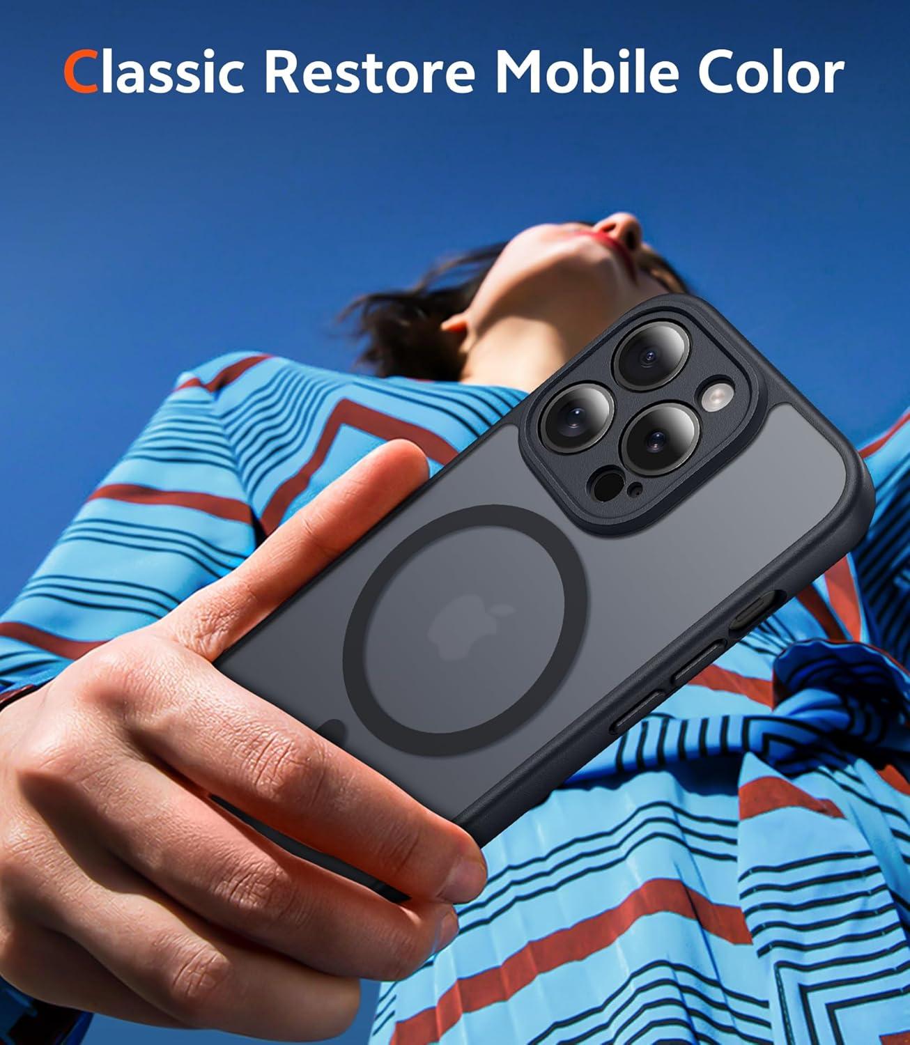 imageFNTCASE for iPhone 13 ProMax Case Matte Magnetic Phone Cases Compatible with Magsafe Slim Anti Yellowing Military Grade Drop Protection Rugged Protective Translucent Cell Cover CBlack