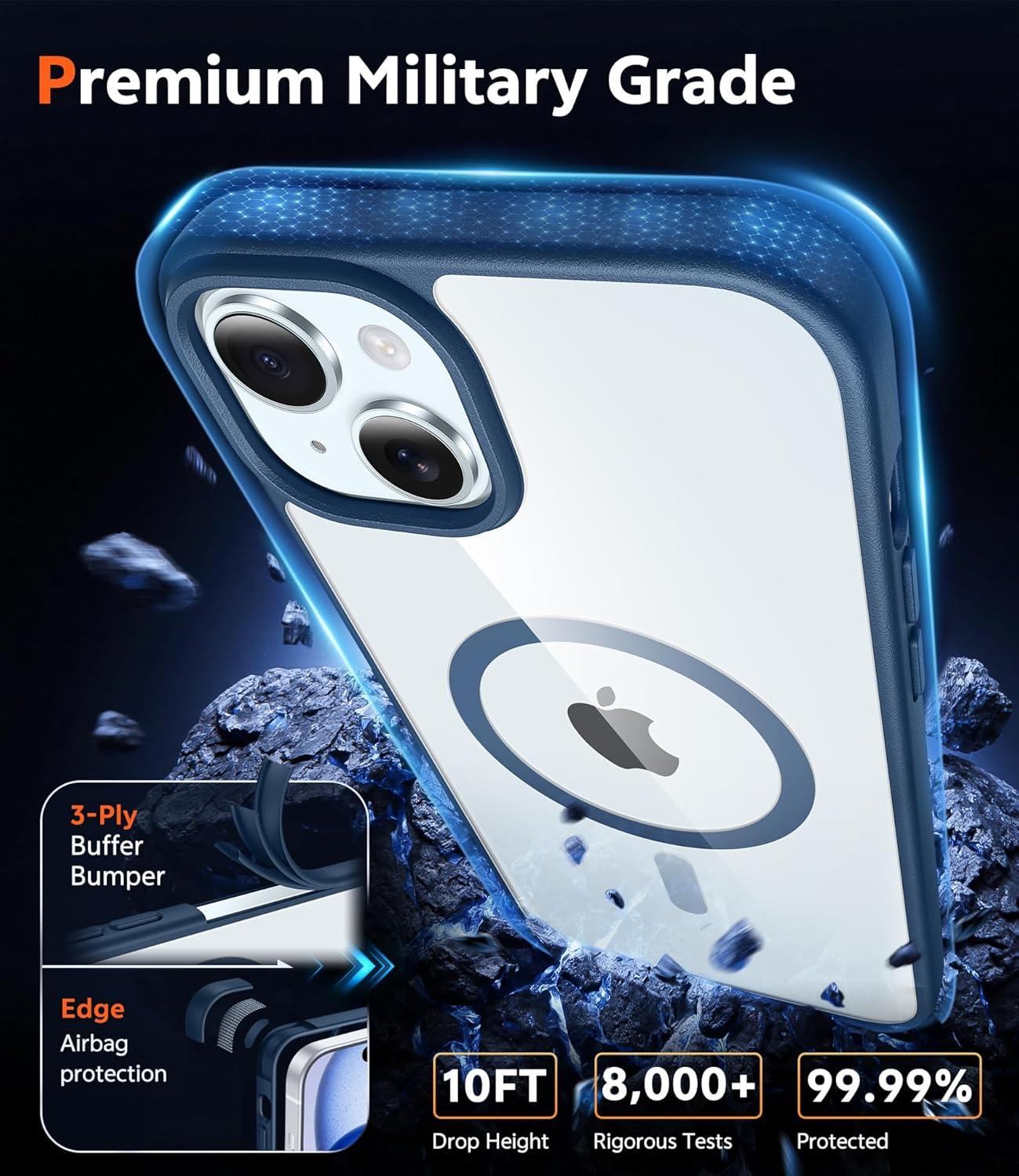 imageFNTCASE for iPhone 15 Case Clear iPhone 1413 Case Magnetic Phone Cases with Screen Protector Compatible with Magsafe Slim Anti Yellowing Rugged Protective Transparent Cell Cover BBlue