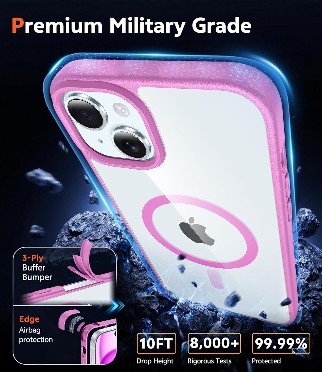 imageFNTCASE for iPhone 15 Case Clear iPhone 1413 Case Magnetic Phone Cases with Screen Protector Compatible with Magsafe Slim Anti Yellowing Rugged Protective Transparent Cell Cover BPink