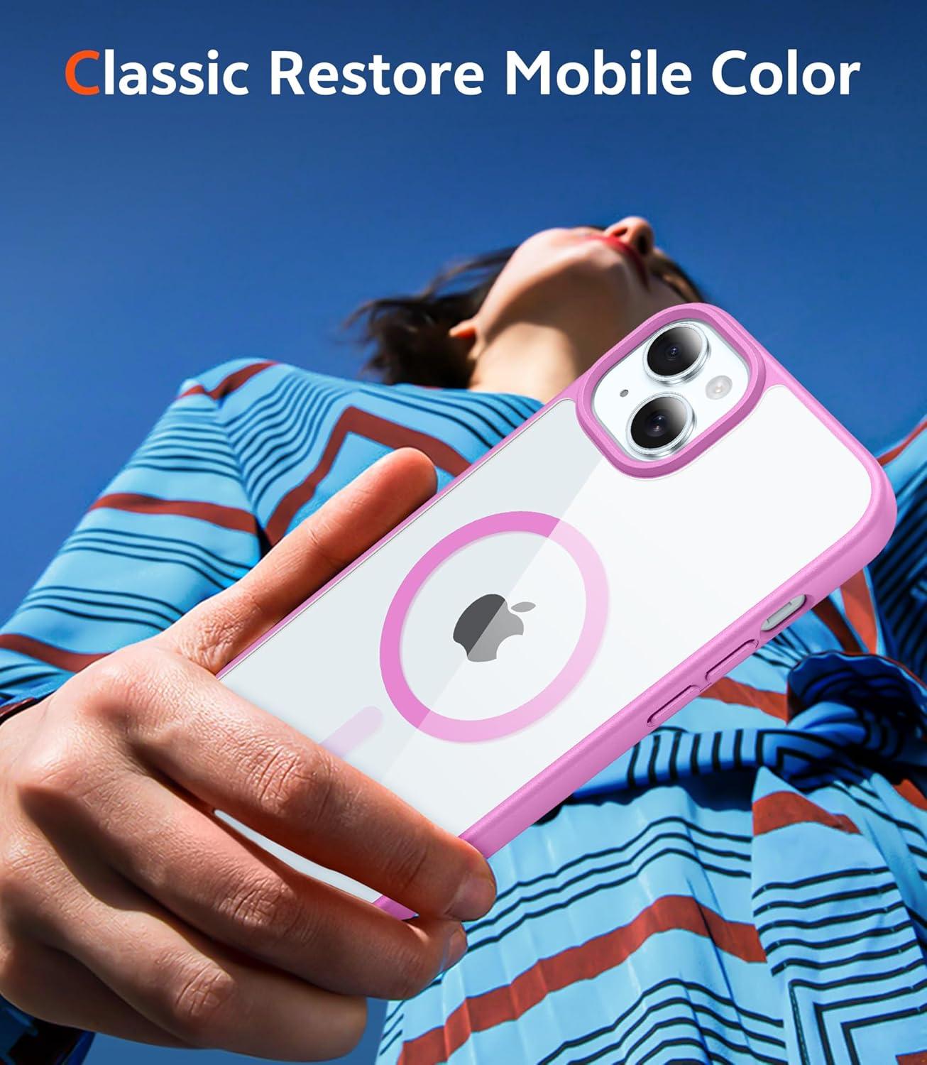 imageFNTCASE for iPhone 15 Case Clear iPhone 1413 Case Magnetic Phone Cases with Screen Protector Compatible with Magsafe Slim Anti Yellowing Rugged Protective Transparent Cell Cover BPink