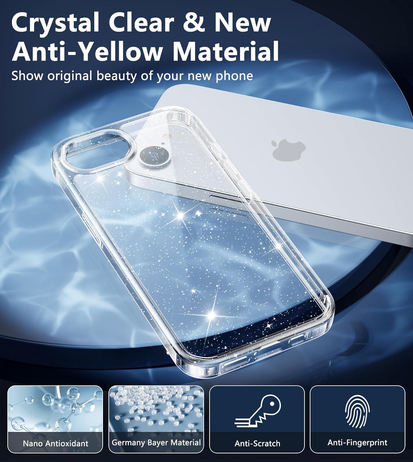 imageFNTCASE for iPhone 16e Case Glitter for iPhone 16E 2025 Bling Sparkle Clear Anti Yellowing Rugged Case Military Grade Protection Slim Cases ScratchResistant Transparent Cell Phone Cover ShinyClear Glitter