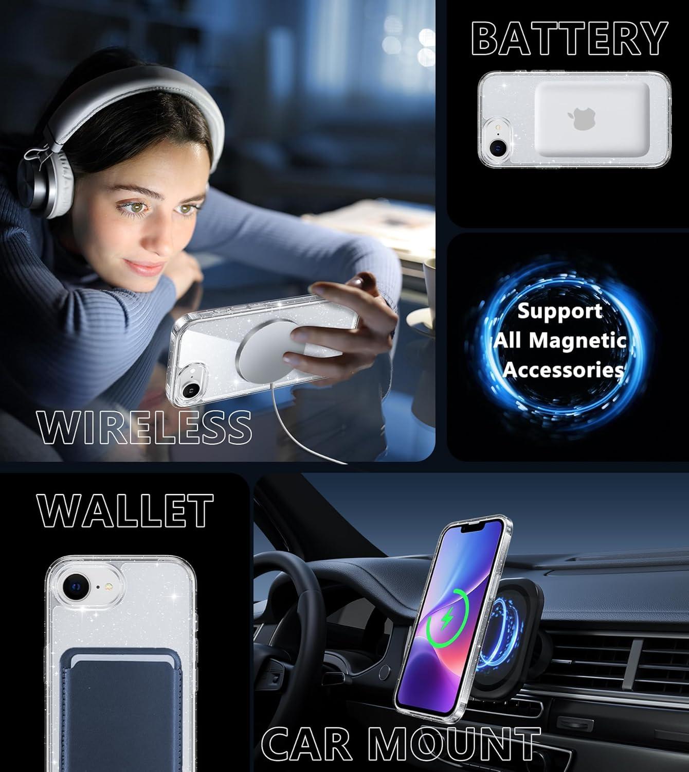 imageFNTCASE for iPhone 16e Case Glitter for iPhone 16E 2025 Bling Sparkle Clear Anti Yellowing Rugged Case Military Grade Protection Slim Cases ScratchResistant Transparent Cell Phone Cover ShinyClear Transparent