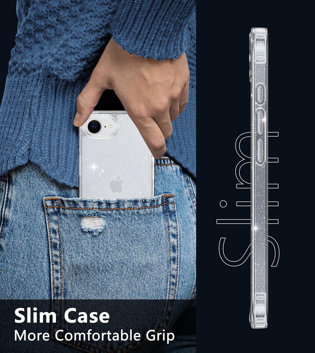 imageFNTCASE for iPhone 16e Case Glitter for iPhone 16E 2025 Bling Sparkle Clear Anti Yellowing Rugged Case Military Grade Protection Slim Cases ScratchResistant Transparent Cell Phone Cover ShinyClear Glitter