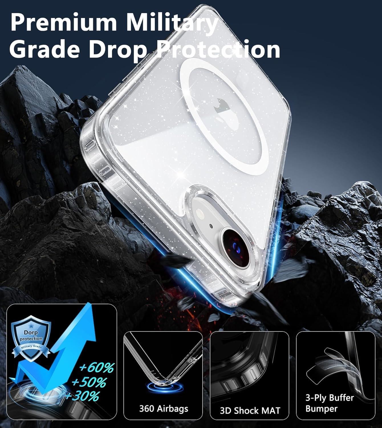 imageFNTCASE for iPhone 16e Case Glitter for iPhone 16E 2025 Bling Sparkle Clear Anti Yellowing Rugged Case Military Grade Protection Slim Cases ScratchResistant Transparent Cell Phone Cover ShinyClear Transparent